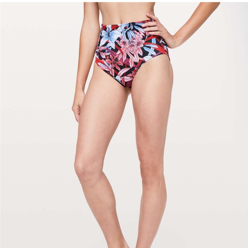 Lululemon Deep Sea high waist swim suit bikini bottoms Lush lilies multi